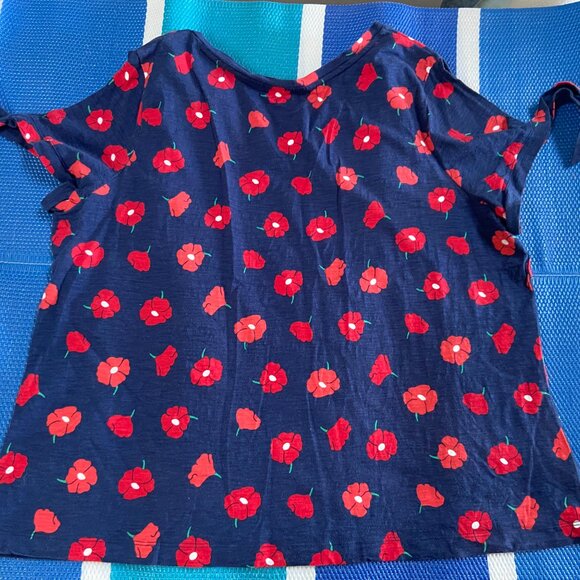 St John’s Bay XX-Large Navy Poppy Blouse Cold Shoulder, Shoulder Ties - Picture 2 of 7